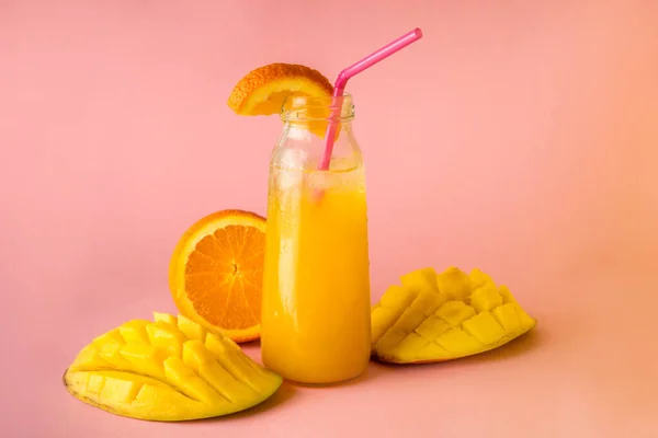 Fresh summer cold mango cocktail with orange. High quality photo — Stock Photo, Image