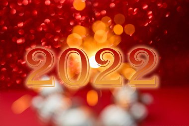  Kırmızı Bokeh Işıkları ve metin için boşluk üzerine havai fişek. Soyut arkaplan