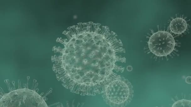 Вирусы, плавающие на зеленом фоне — стоковое видео