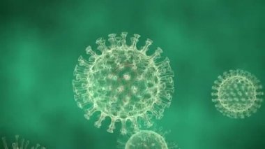 Yeşil arka plan animasyon üzerinde yüzen virüs