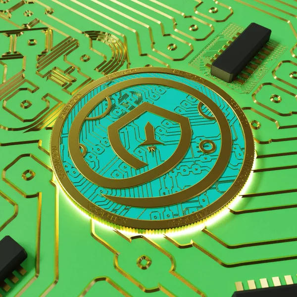 Illustration Cryptocurrency Safemoon Close Circuit Board Background Stock Image