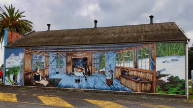 Duvar, Sheffield 'deki Waldheim Chalet' inde botanikçi Gustav Weindorfer 'i tasvir ediyor ve Sheffield, Tazmanya, Avustralya' daki duvar resimleri projesinin bir parçası.