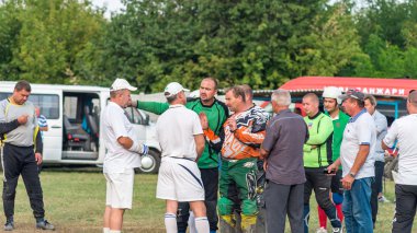 Machuhy, Ukrayna - 11 Eylül 2016: Anlar Ukrayna'nın motoball Şampiyonası maç sırasında.
