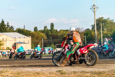 Machuhy, Ukrayna - 11 Eylül 2016: Anlar Ukrayna'nın motoball Şampiyonası maç sırasında.