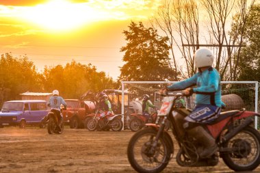 Machuhy, Ukrayna - 11 Eylül 2016: Anlar Ukrayna'nın motoball Şampiyonası maç sırasında.