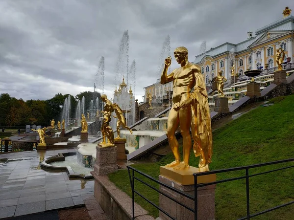 Widok Terytorium Pałacu Peterhof Budynki Jesiennej Pogodzie Petersburg Rosja — Zdjęcie stockowe
