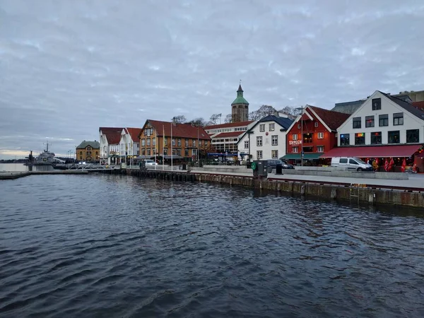 Stavanger Norway November 2019 View City Street Cruise Ship Bay — стокове фото