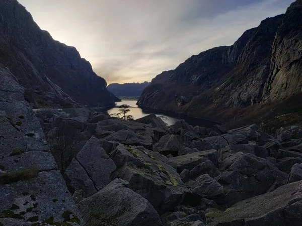 Vista Sobre Fiordes Perto Byrkjedal Outono Noruega — Fotografia de Stock