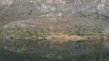 Güneşli sonbahar havasında Kristiansand, Norveç yakınlarındaki otobüsten yola bak.