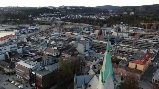 Luchtfoto Van Gebouwen Van Kristiansand Noorwegen Het Najaar — Stockvideo