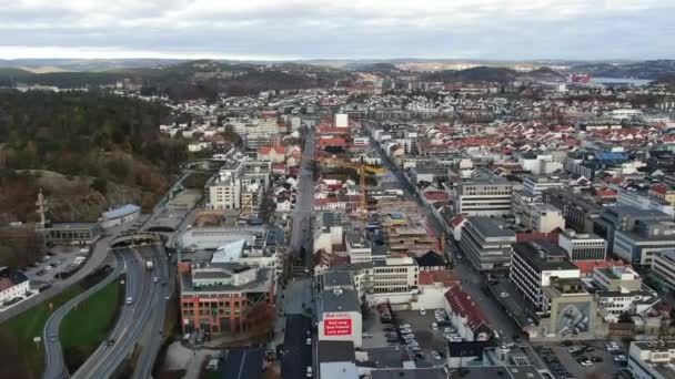 Flygbild Över Byggnaderna Kristiansand Norge Hösten — Stockvideo