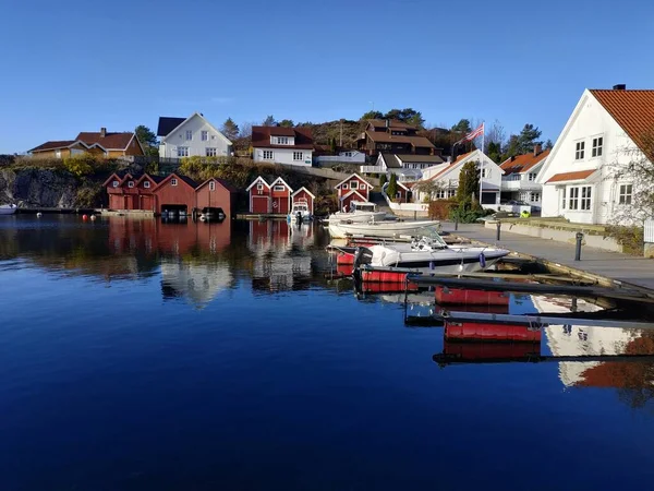 Widok Krajobraz Pobliżu Zatoki Hollen Wsi Lecie Jesień Pogoda Norwegia — Zdjęcie stockowe