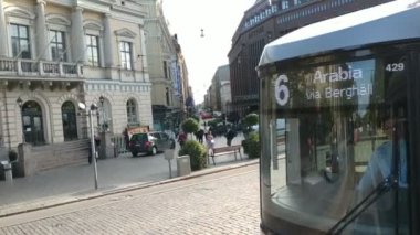 Finlandiya 'daki Helsinki eski tramvay şoförü kabinine bakın