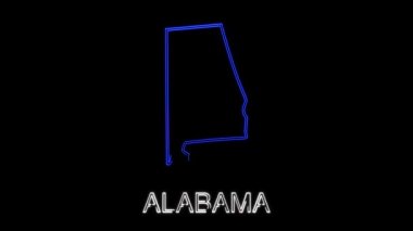 Neon animasyon haritası Amerika Birleşik Devletleri 'nden Alabama eyaletini gösteriyor. Alabama 'nın 2d haritası