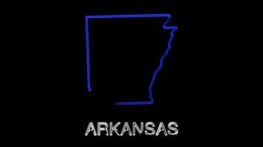 Neon animasyon haritası Amerika Birleşik Devletleri 'nden Arkansas eyaletini gösteriyor. Arkansas 'ın 2d haritası.