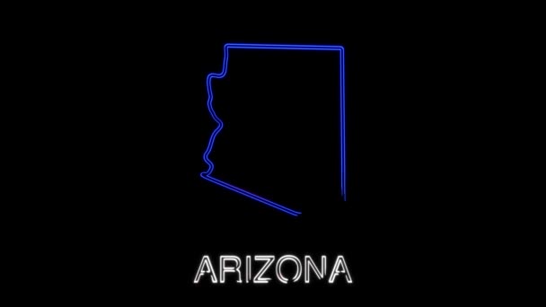 Neon animierte Karte, die den Bundesstaat Alaska vom vereinigten Staat Amerika aus zeigt. 2d Karte von Arizona. — Stockvideo