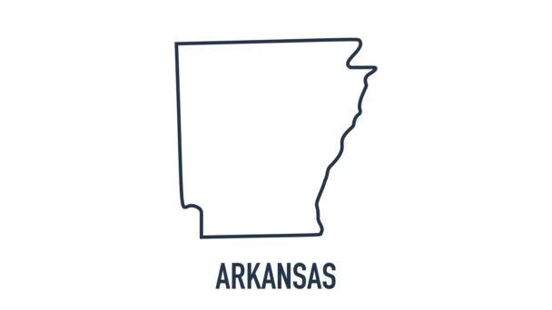 Mapa animado de linha mostrando o estado do Arkansas do estado unido da América. 2d mapa de Arkansas. — Vídeo de Stock