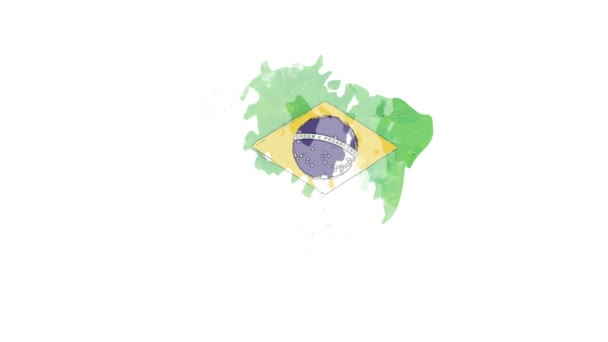 Pinsel animierte Karte, die den Staat Brasilien aus dem vereinigten Staat Amerika zeigt. 2d Karte von Brasilien. — Stockvideo