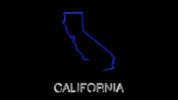 Mappa animata di Neon Line che mostra lo stato della California dallo stato unito dell'America. Mappa 2d di California. — Video Stock