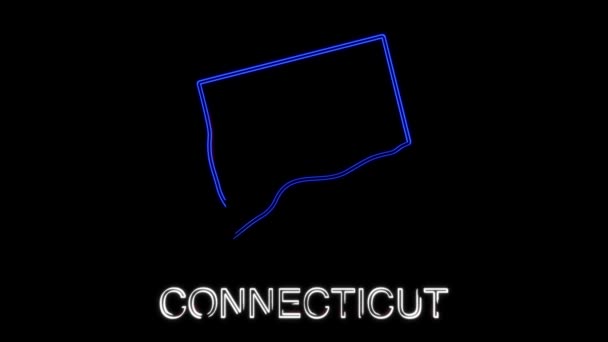Neon animációs térkép mutatja Connecticut államot az Amerikai Egyesült Államokból. Connecticut 2d térképe. — Stock videók