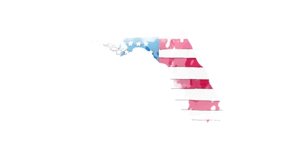Acuarela mapa animado que muestra el estado de Florida desde el estado unido de América. 2d mapa de Florida. — Vídeo de stock