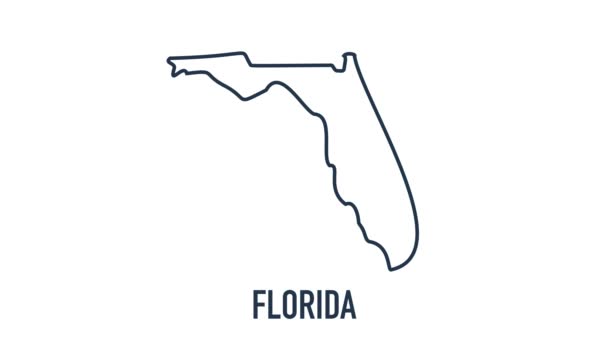 Línea de mapa animado que muestra el estado de Florida desde el estado unido de América. 2d mapa de Florida. — Vídeos de Stock