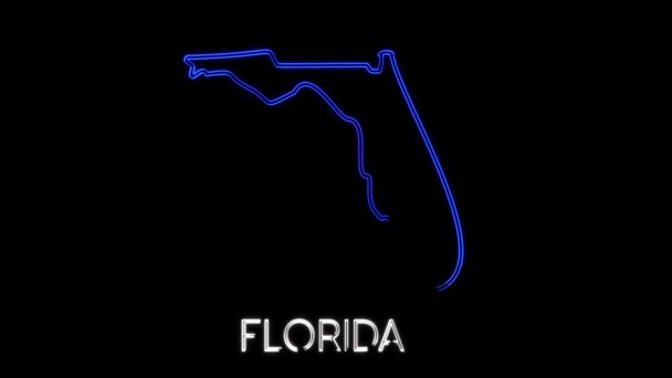 미국의 통합 된 주에서 플로리다 주를 보여 주는 네온 애니메이션 지도. 2d 플로리다 지도. — 비디오