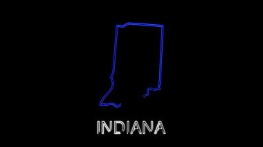 Neon animasyon haritası Amerika Birleşik Devletleri 'nden Indiana eyaletini gösteriyor. Indiana 'nın 2d haritası.