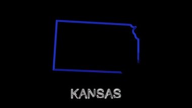 Neon animasyon haritası Amerika Birleşik Devletleri 'nden Kansas eyaletini gösteriyor. Kansas 'ın 2d haritası.