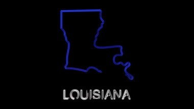 Neon animasyon haritası Amerika Birleşik Devletleri 'nden Louisiana eyaletini gösteriyor. Louisiana 'nın 2d haritası.