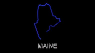 Neon animasyon haritası Amerika Birleşik Devletleri 'nden Maine eyaletini gösteriyor. Maine 'in 2d haritası.