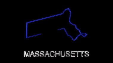Neon animasyon haritası Amerika Birleşik Devletleri 'nden Massachusetts eyaletini gösteriyor. Massachusetts 'in 2d haritası.