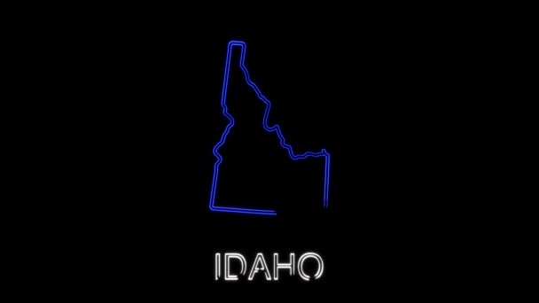 Carte animée au néon montrant l'État de l'Idaho de l'État-Unis d'Amérique. Carte 2d de l'Idaho. — Video
