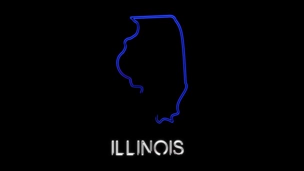 Neón mapa animado que muestra el estado de Illinois desde el estado unido de América. 2d mapa de Illinois. — Vídeos de Stock