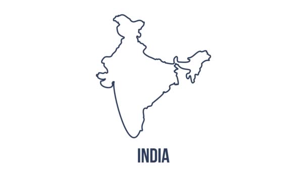 Çizgi animasyon haritası Amerika Birleşik Devletleri 'nden Hindistan' ı gösteriyor. Hindistan 'ın 2d haritası. — Stok video