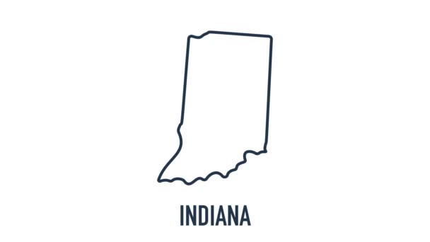 Mapa animado de línea que muestra el estado de Indiana desde el estado unido de América. 2d mapa de Indiana. — Vídeo de stock