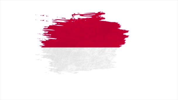 Golpe cepillo de la bandera nacional de Indonesia en el efecto stop motion. Indonesia bandera pincel trazos arte fondo. — Vídeos de Stock