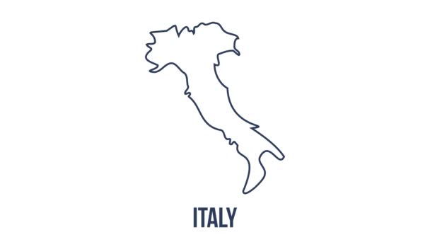 Mapa animado de línea que muestra el estado de Italia desde el estado unido de América. 2d mapa de Italia. — Vídeos de Stock