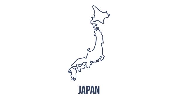 Line animated map showing the state of Japan from the united state of america. 2d map of Japan. — Video Stock