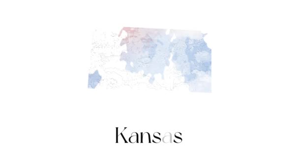 Brush mapa animado que muestra el estado de Kansas desde el estado unido de América. 2d mapa de Kansas. — Vídeo de stock