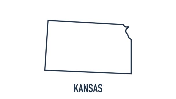 Linienanimierte Landkarte, die den Bundesstaat Kansas aus dem vereinigten Staat Amerika zeigt. 2d Karte von Kansas. — Stockvideo