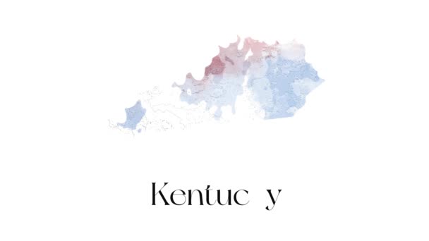 Pinselanimierte Landkarte, die den Bundesstaat Kentucky aus dem vereinigten Staat Amerika zeigt. 2d Karte von Kentucky. — Stockvideo