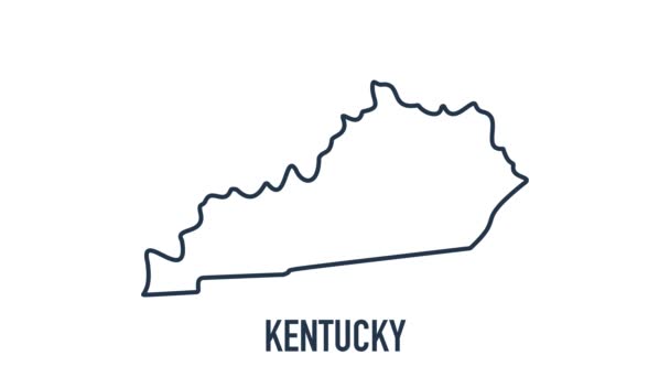 Mapa animado de línea que muestra el estado de Kentucky desde el estado unido de América. 2d mapa de Kentucky. — Vídeo de stock