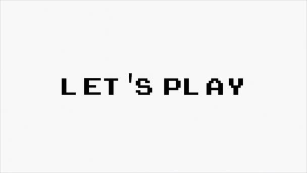 Lets play text with glitch screen effects on a black background. — Wideo stockowe