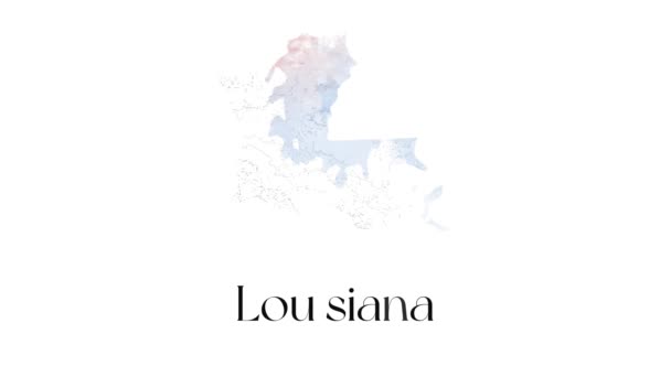 Pinselanimierte Landkarte, die den Bundesstaat Louisiana aus dem vereinigten Staat Amerika zeigt. 2d Karte von Louisiana. — Stockvideo