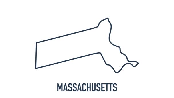 Mapa animado de línea que muestra el estado de Massachusetts desde el estado unido de América. 2d mapa de Massachusetts. — Vídeo de stock