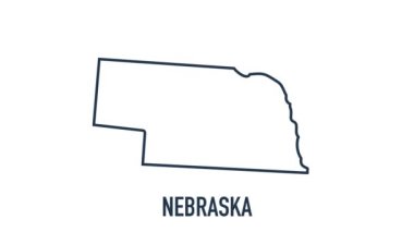 Amerika Birleşik Devletleri 'nden Nebraska eyaletini gösteren çizgi animasyon haritası. Nebraska 'nın 2d haritası.