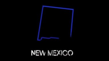 Neon animasyon haritası Amerika Birleşik Devletleri 'nden New Mexico eyaletini gösteriyor. New Mexico 'nun 2d haritası.