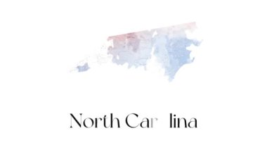 Suluboya animasyon haritası Amerika Birleşik Devletleri 'nden Kuzey Carolina eyaletini gösteriyor. 2D Kuzey Carolina haritası.