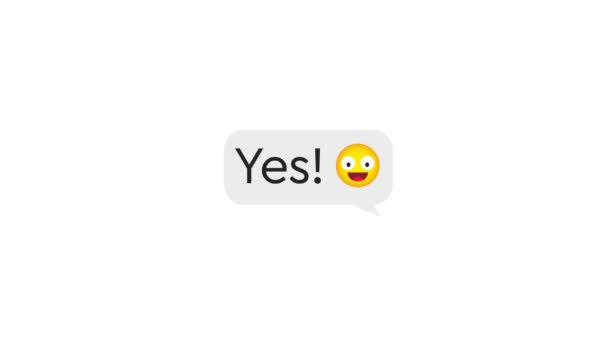 Text yes typing in messenger, sending message, message bubble for custom text on white screen. — Vídeo de Stock